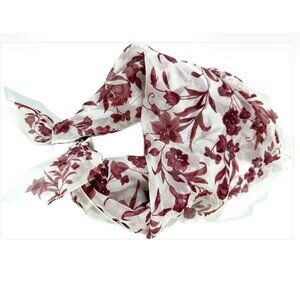 Talbots 100% Silk Floral Square Scarf Ivory Red Botanical Neck Bandana 20”